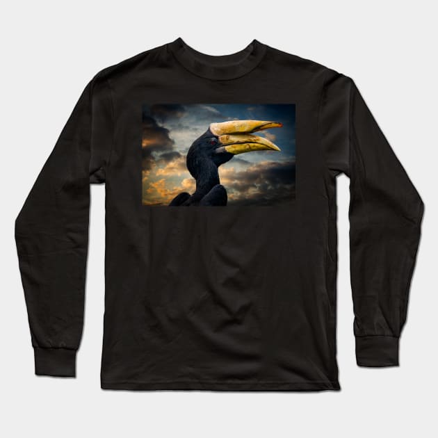 Rhinoceros Hornbill Long Sleeve T-Shirt by Adrian Evans Photography